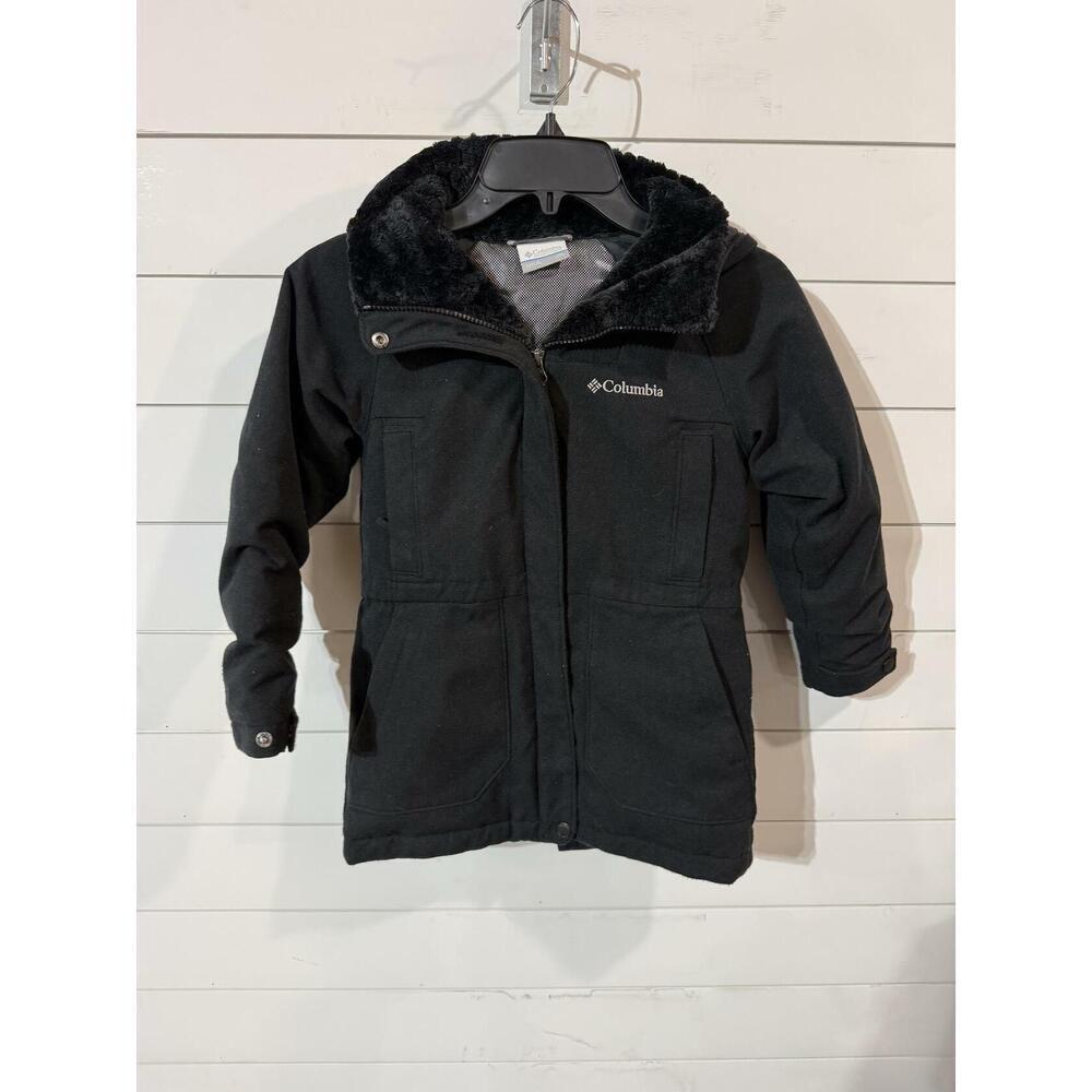 Columbia Girl's Black Winter Coat Faux Fur Lined Zip Jacket XS